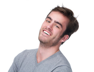 Portrait of a handsome young man smiling, isolated on white