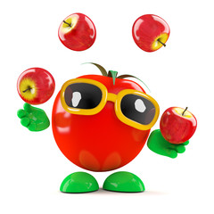 Tomato juggles some tasty apples