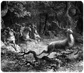 Barbarians : Hunting a Deer - obrazy, fototapety, plakaty
