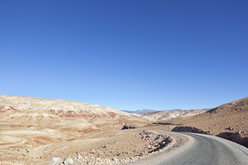High Atlas Mountains with road in the Ounila Valley.