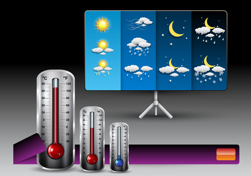 Vector Weather Illustration set with Thermometer