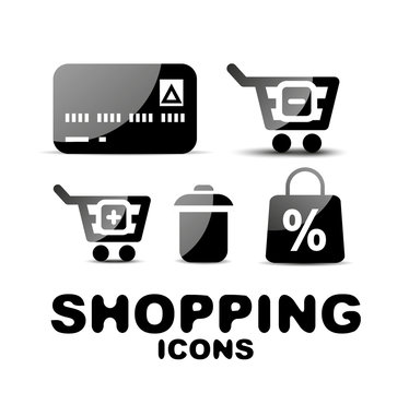 Black glossy shopping icon set