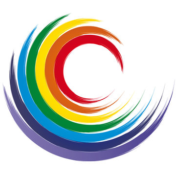 Regenbogen, Regenbogenfarben Wirbel - Welle in Chakra Farben, Logo f&uuml;r Esoterik, Yoga, Achtsamkeit, Meditation, Heilung, Zufriedenheit finden, in sich ruhen, Gelassenheit ausstrahlen, vektor, isoliert