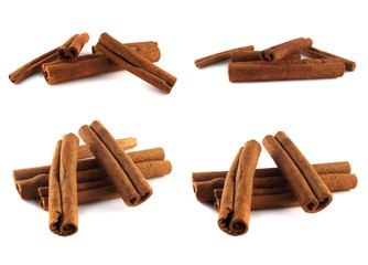 Cinnamon sticks collection. Isolated on white.