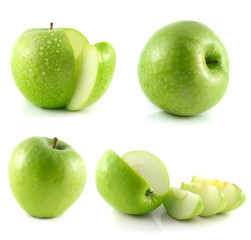 Green apple collection isolated on white