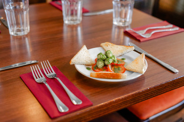 Healthy appetizer with  toast and gnocchi