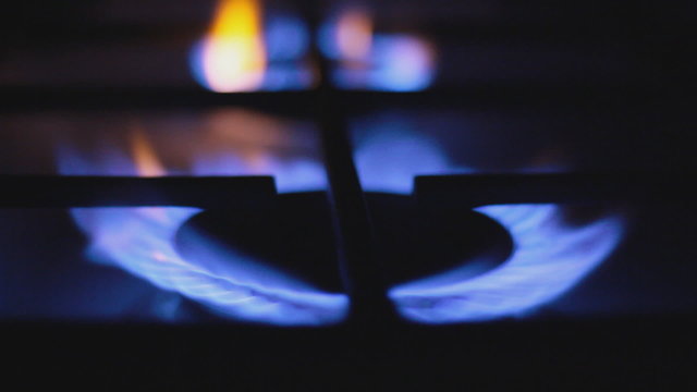 burning gas in a gas stove