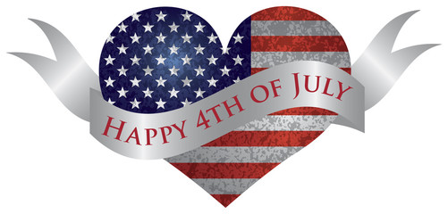 Happy 4th of July Heart with Scroll - obrazy, fototapety, plakaty