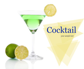 Green cocktail with lime isolated on white