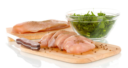 Chicken meat on board isolated on white