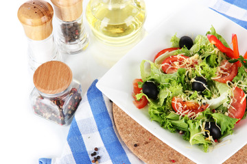 Light salad on plate on napkin