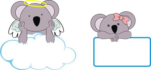 koala boy and girl angel copy space cloud set in vector format