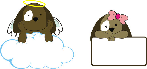 puppy kid girl angel copy space cloud set