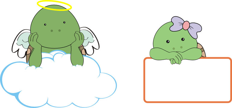turtle kid girl angel copy space cloud set