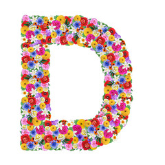 D, letter of the alphabet in different flowers