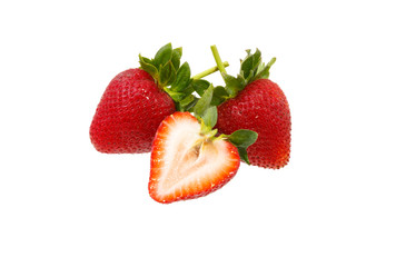 Fresh strawberry slice isolated on white background