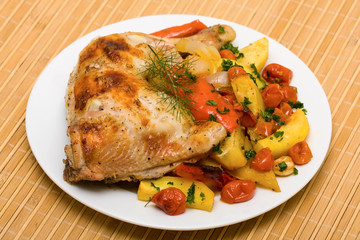 Fried chicken legs with vegetables