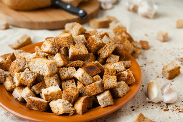 bread , homemade croutons with garlic