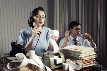 Accountant secretary retro woman vintage office