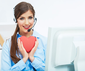 Portrait of call center smiling operator with phone headset iso