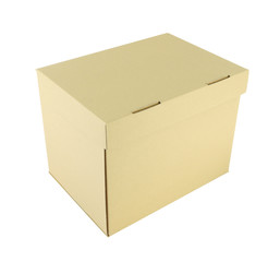 Upper side cardboard paper box on white background.