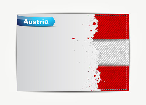 Stitched Austria Flag With Grunge Paper Frame For Your Text.