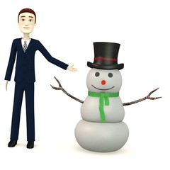 3d render of cartoon character with snowman