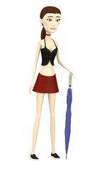 3d render of cartoon character with umbrella