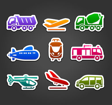 Set of stickers, transport color pictograms