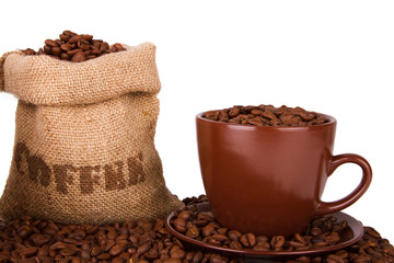 Burlap sack of coffee beans