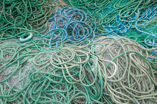 Background texture of fishing net drying on the coast