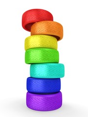 Rainbow wheel tires. on white
