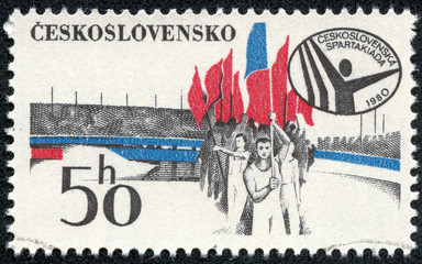 image of gymnasts in the largest stadium in the world in Prague