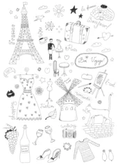 Abwaschbare Fototapete Doodle Französisches Set