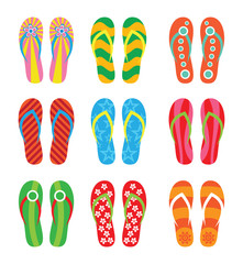 Colorful flip flops set. Illustration on white background.