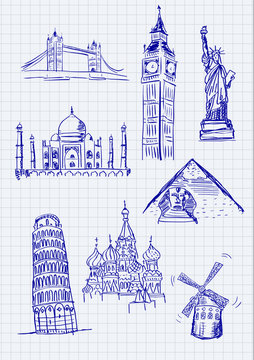 Sightseeings on paper background