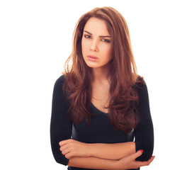 woman looks with suspicious