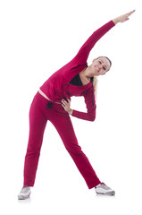 Young woman doing exercises on white