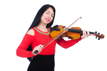 Young girl with violin on white