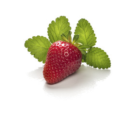 strawberries with leaves isolated on white background