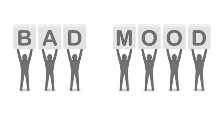 Men holding the words bad mood . Concept 3D illustration.