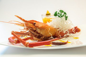 Baked crayfish on dish