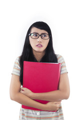 Asian female student with fear expression - isolated