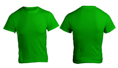 Green men's blank shirt template, front and back