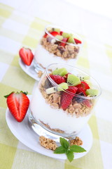 yogurt, cereals and fresh fruits