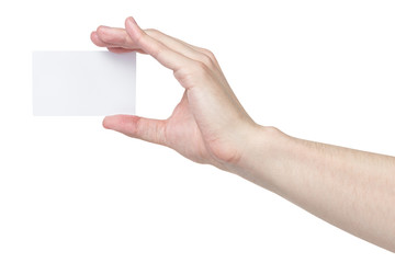 Fototapeta premium adult man hand holding blank visiting card