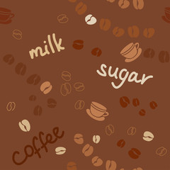 background with coffee grains and the words