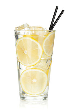 Glass of lemonade with lemon
