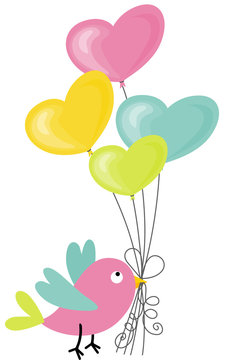 Birdie holding a heart-shaped balloons