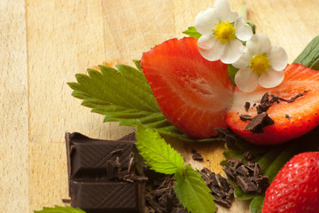 fresh strawberries combined with dark chocolate